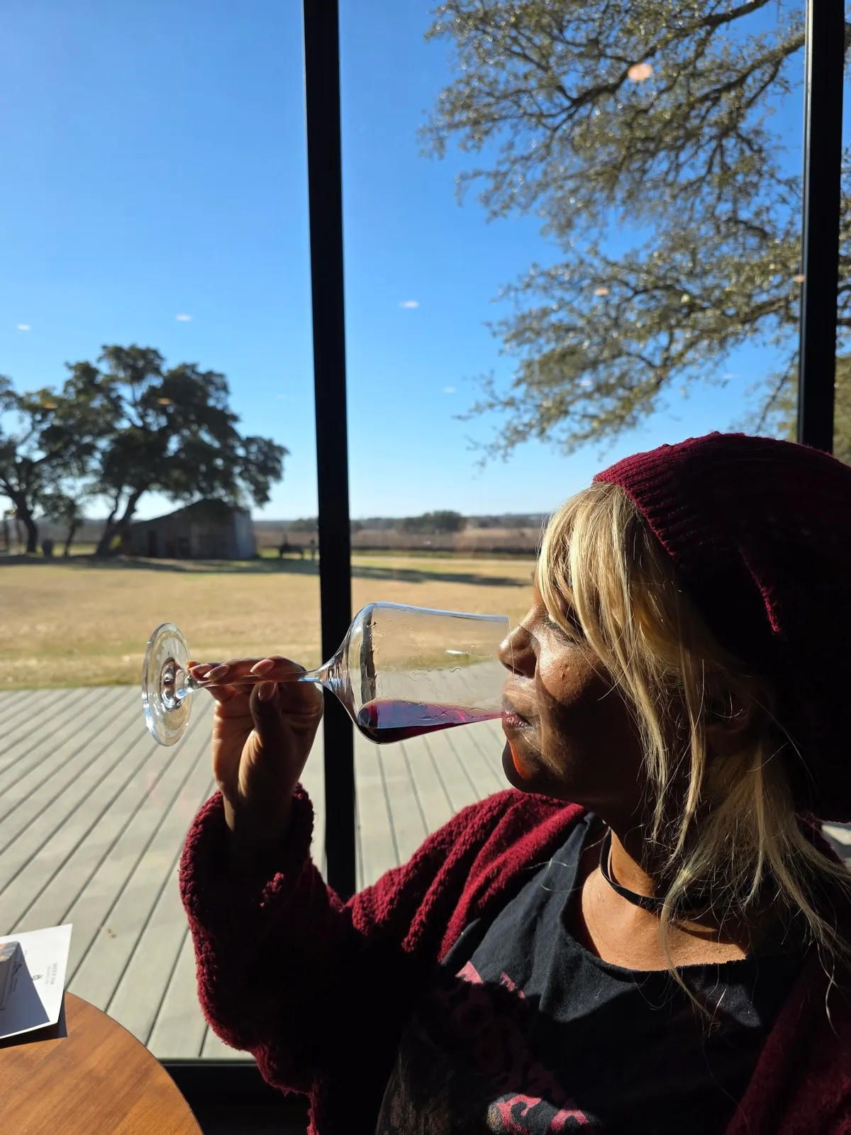 MeLinda tasting at the window, January 2026
