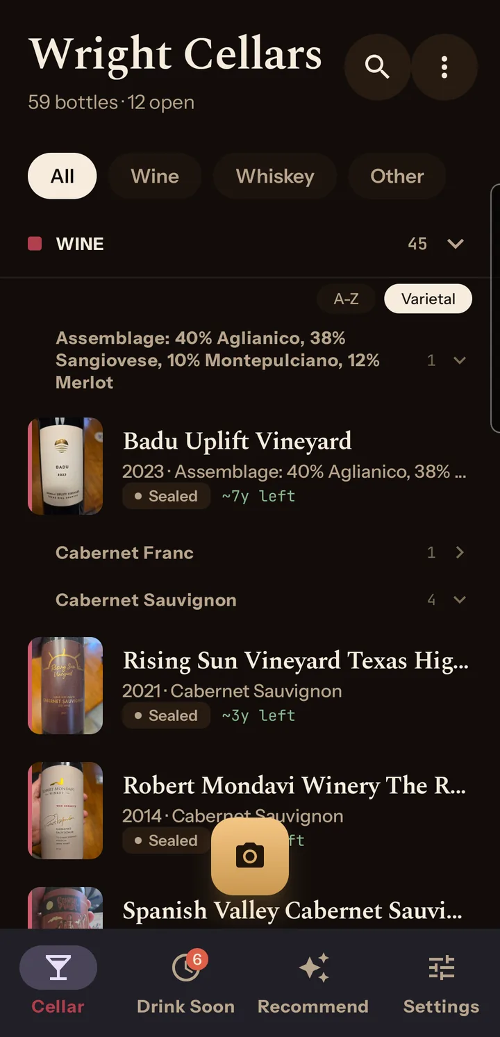 Cellar, with the four tabs at the bottom