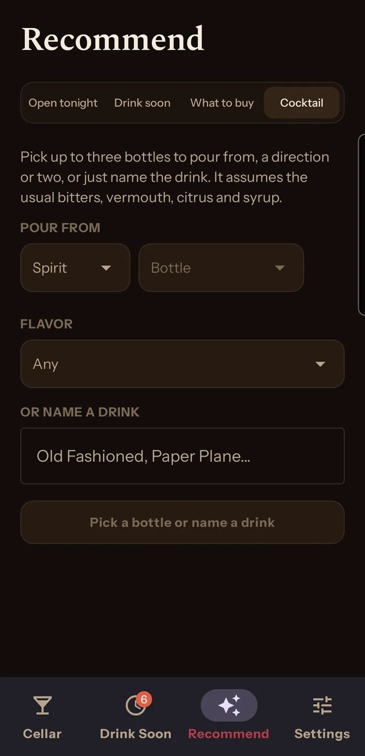 The Cocktail tab